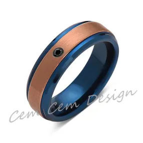 6mm,Black Diamond,Brushed Rose Gold and Blue,Tungsten Ring,Mens Wedding Band,Blue Mens Ring,Comfort Fit