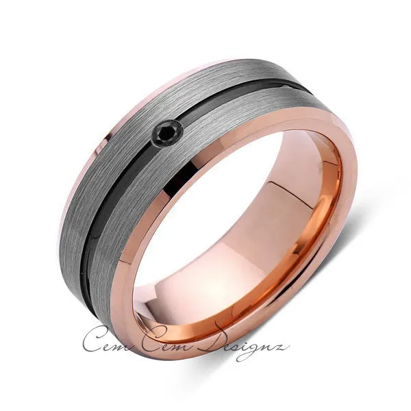 8mm,Mens,Black Diamond,Gray,Black,Brushed,Rose Gold,Tungsten Ring,Rose Gold,Wedding Band,Comfort Fit