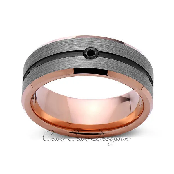 8mm,Mens,Black Diamond,Gray,Black,Brushed,Rose Gold,Tungsten Ring,Rose Gold,Wedding Band,Comfort Fit