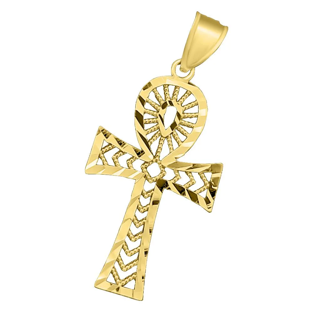 Ankh Cross Filgaree DC 10K Yellow Gold Pendant