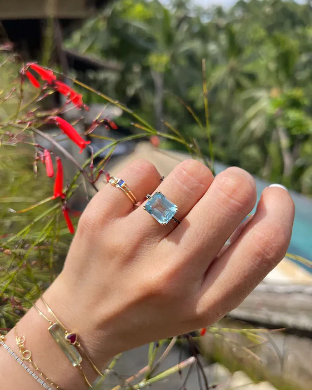 Aquamarine and Black Diamond Ring