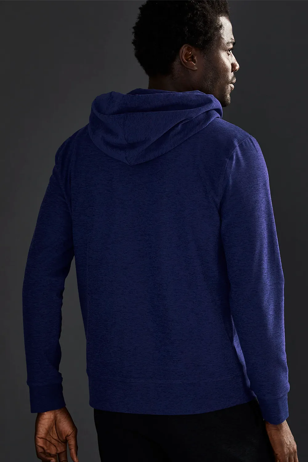 Beyond Yoga Men's Freefit Zip Hoodie in Deep Ocean Heather