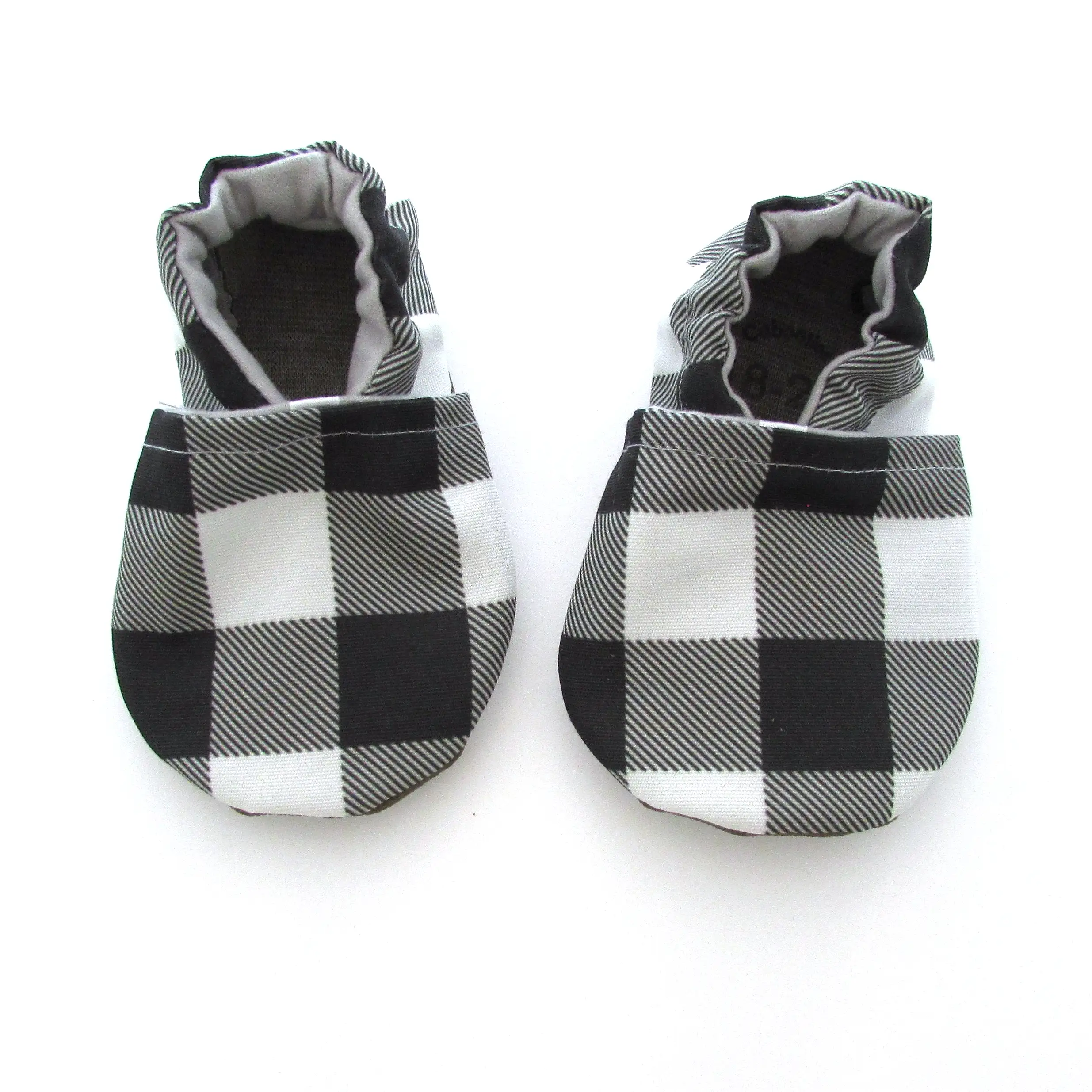 Black and White Buffalo Check Eco-Canvas Baby Shoes