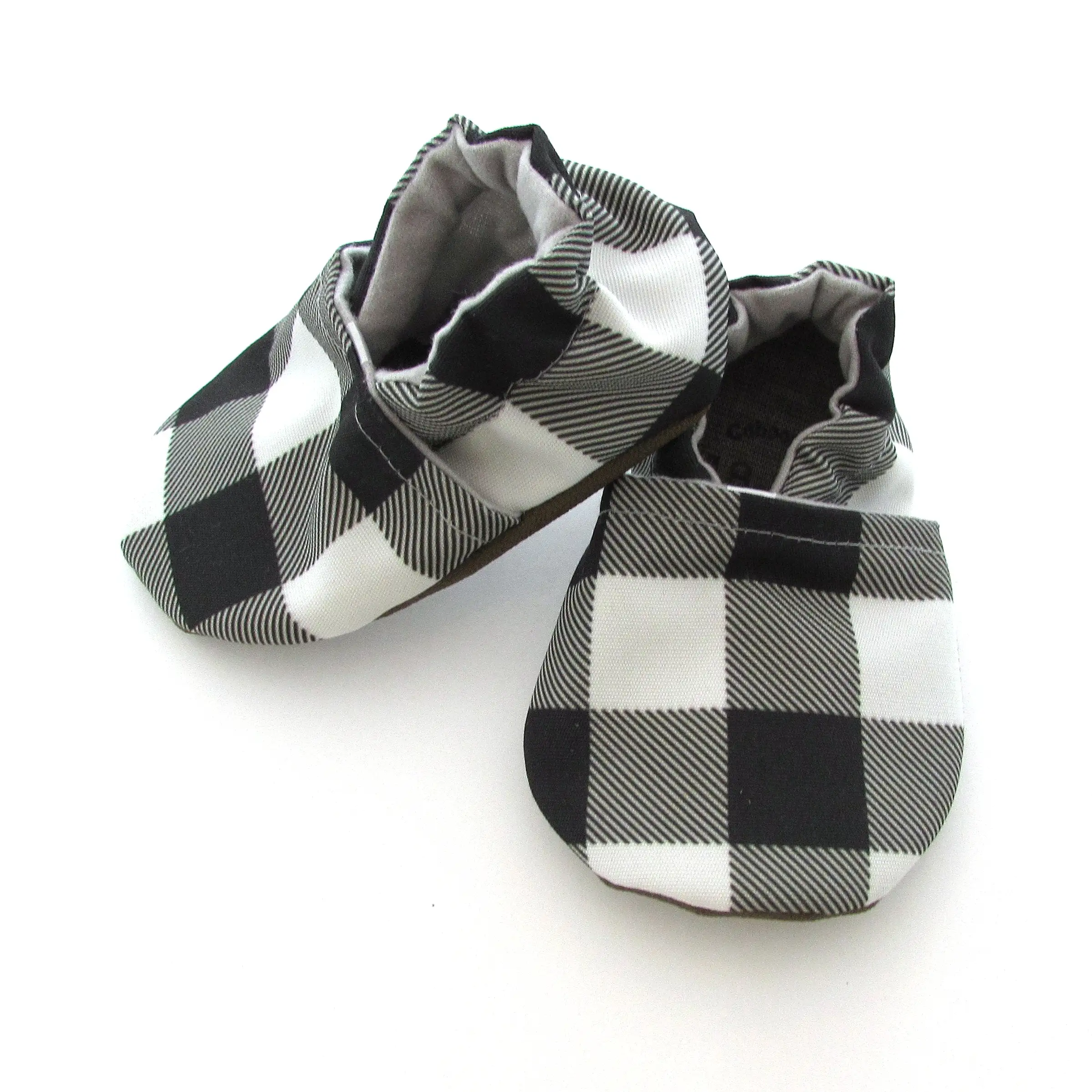 Black and White Buffalo Check Eco-Canvas Baby Shoes