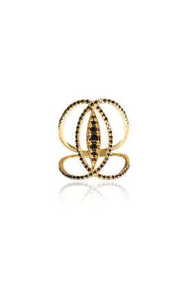 Black Diamond Marquis Ring in 18k Yellow Gold