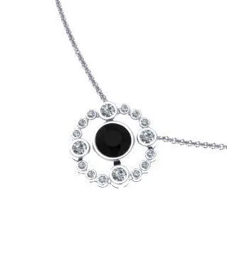 Black Diamond Necklace 14K White Gold Necklace with 5mm Black Diamond Center Valentine's Gift Women's Jewelry Gemstone Necklace 