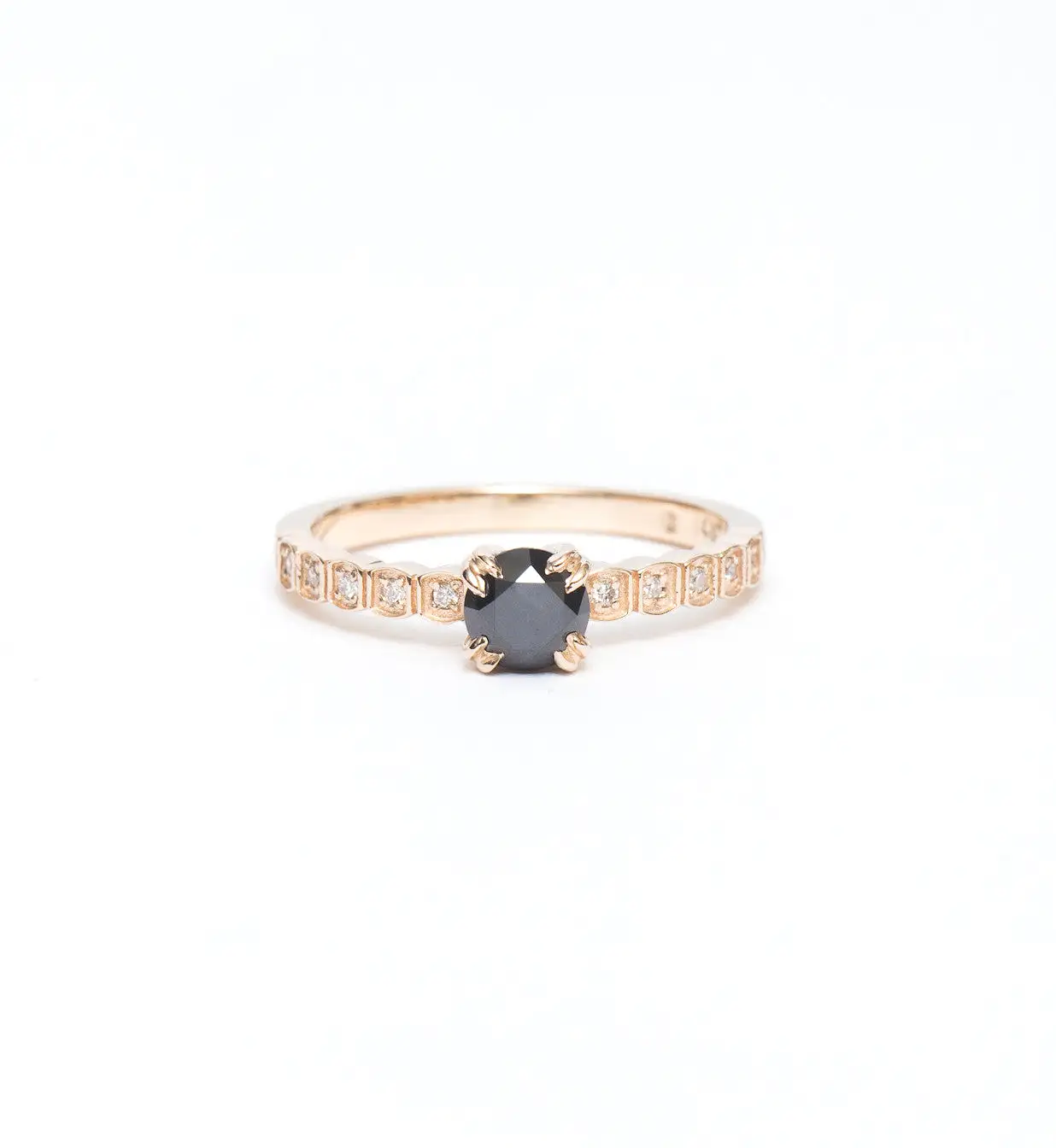 Black Diamond Tiny Wheat Engagement Ring