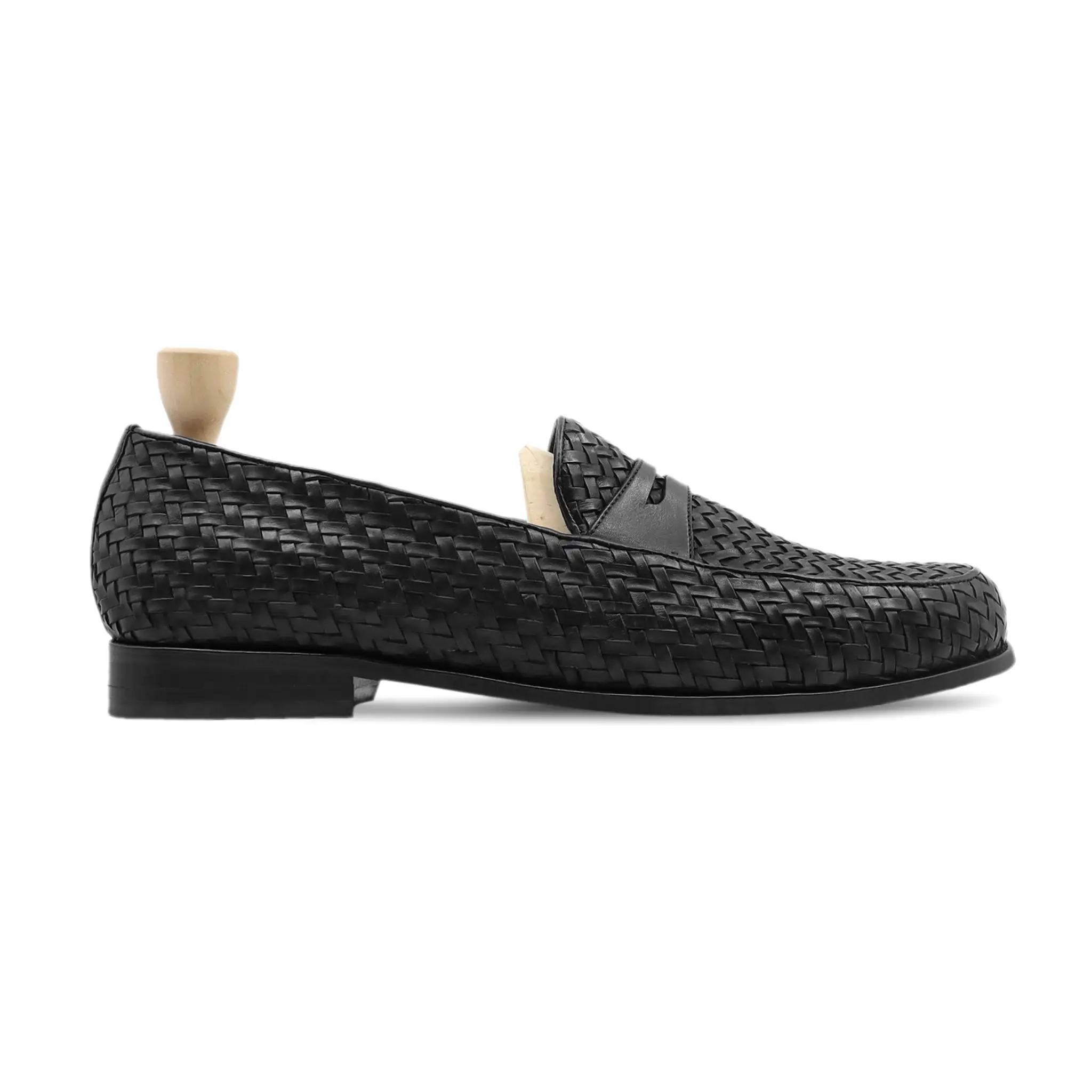 Buffalo - Men's Black Handmade Woven Leather Loafer