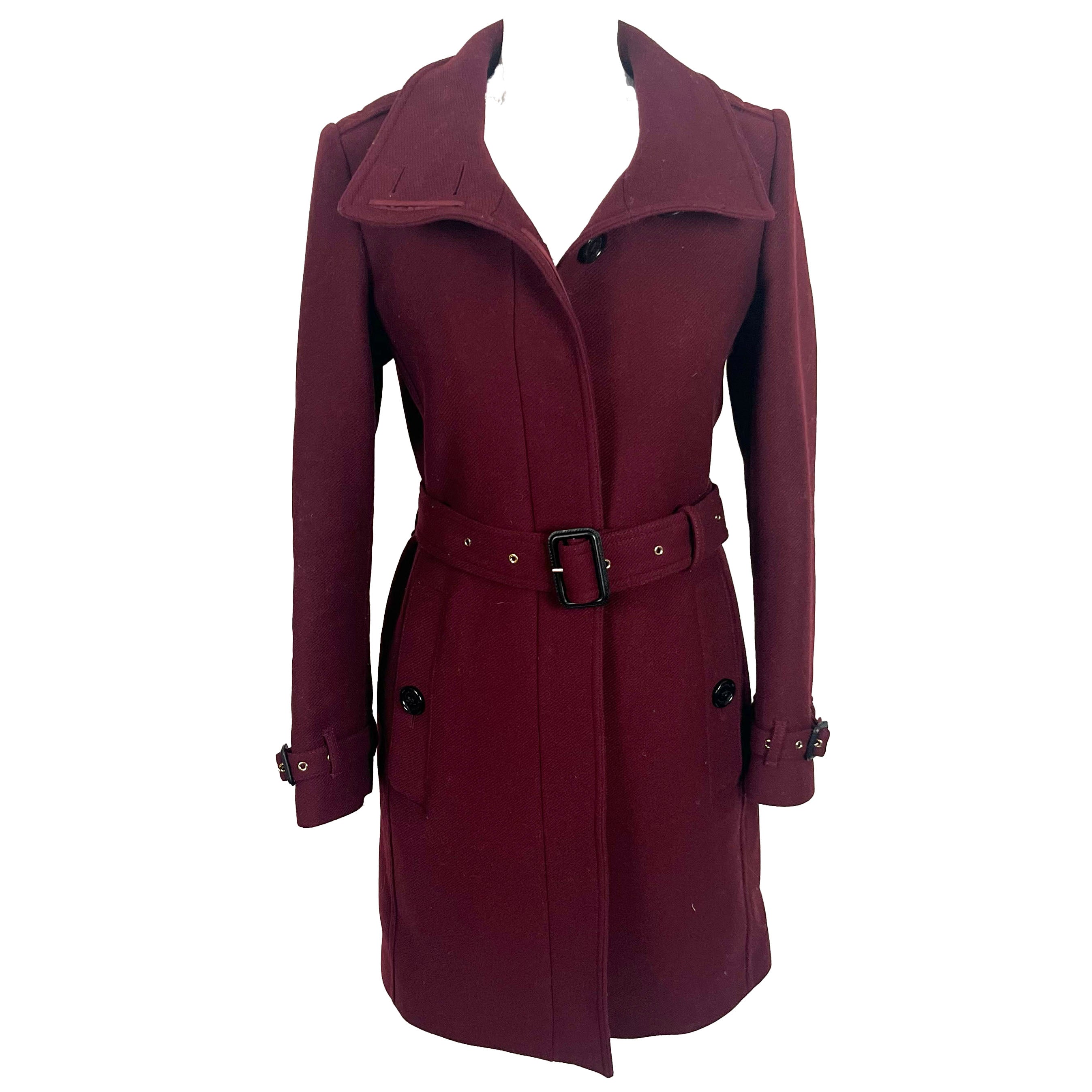 Burberry 2000 Burgundy Wool & Cashmere Belted Trench Coat XS