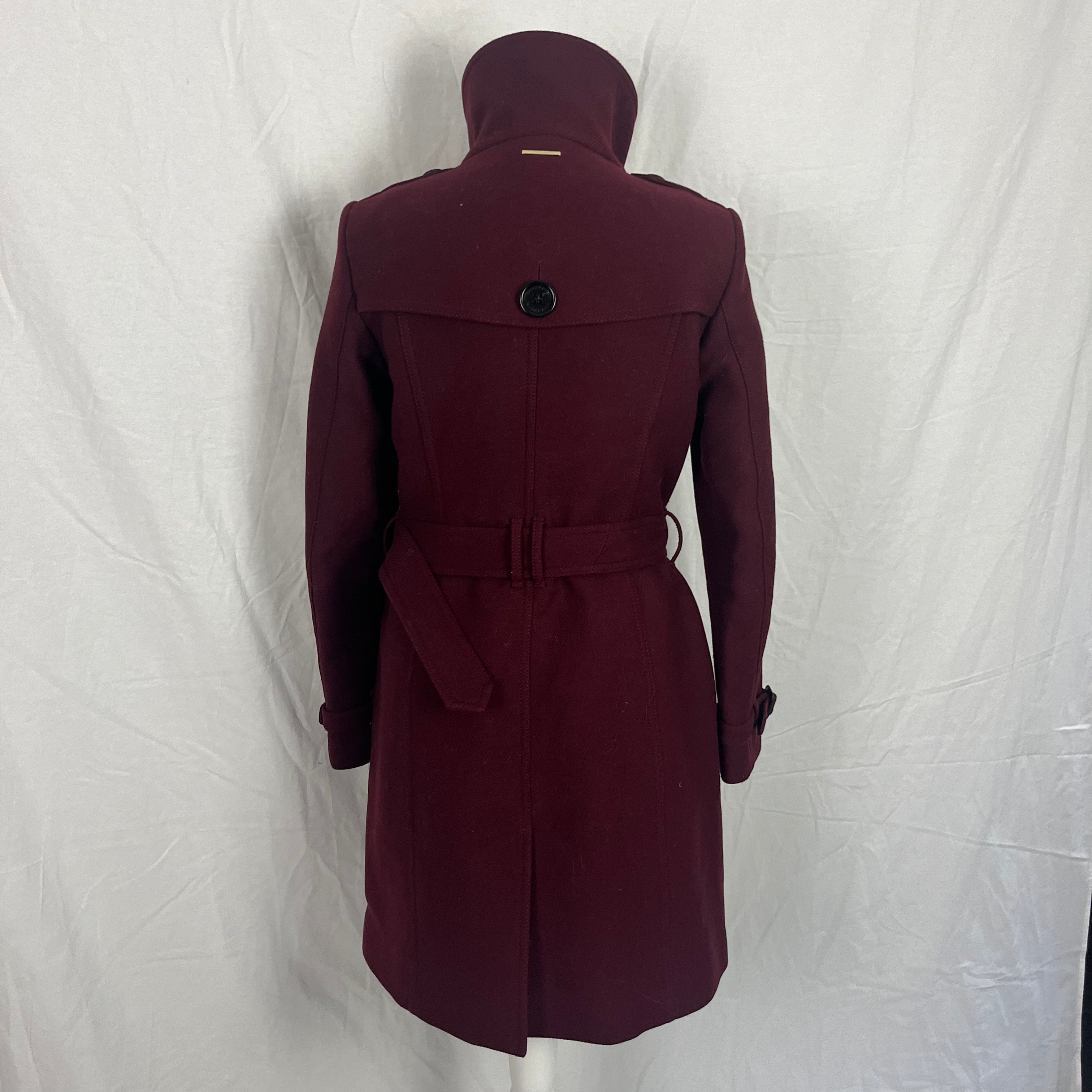 Burberry 2000 Burgundy Wool & Cashmere Belted Trench Coat XS