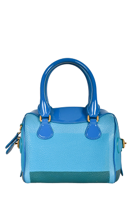 Burberry Blue Grained Leather Tricolour Mini Boston Bag with Strap