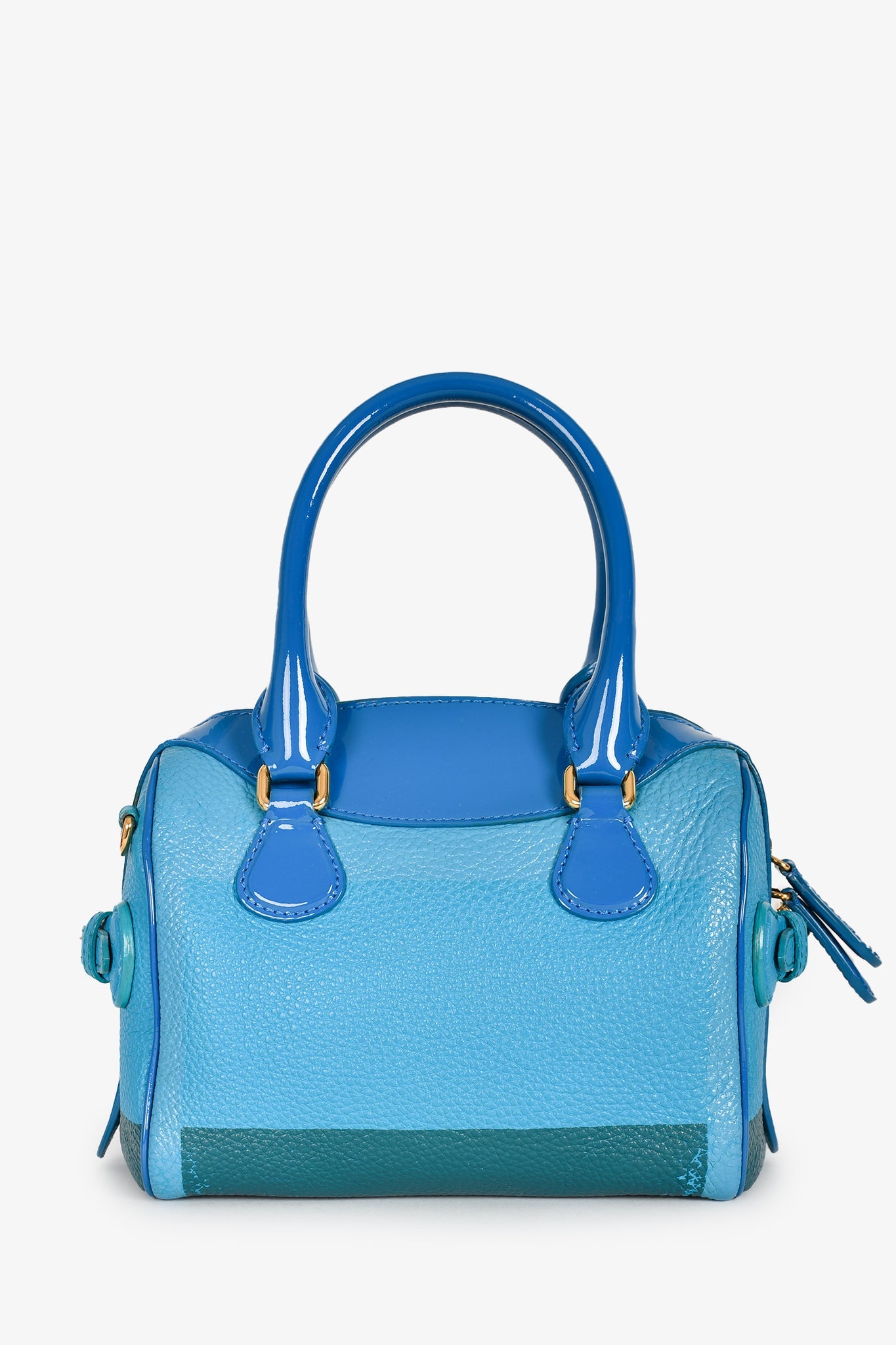 Burberry Blue Grained Leather Tricolour Mini Boston Bag with Strap