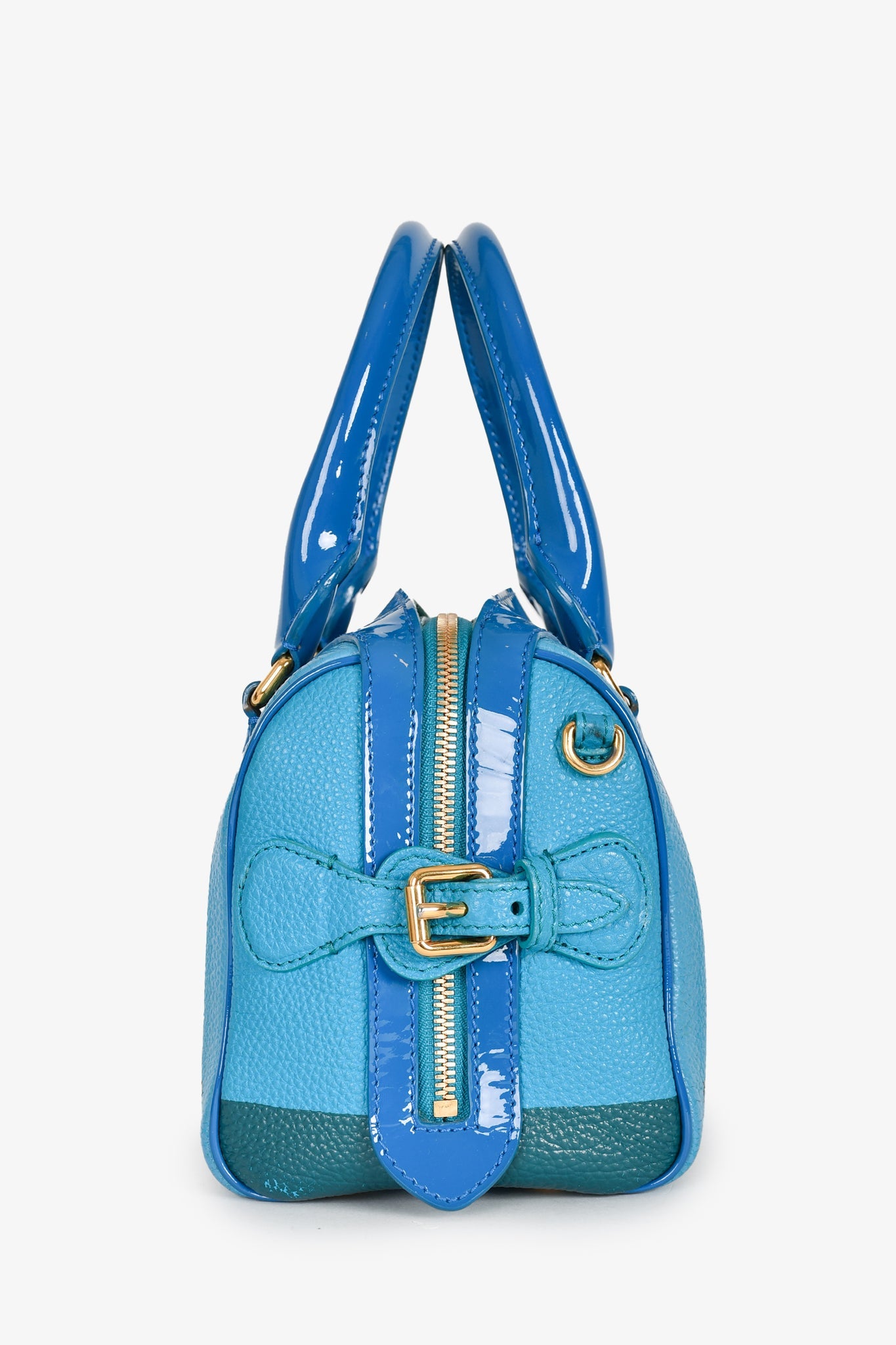 Burberry Blue Grained Leather Tricolour Mini Boston Bag with Strap