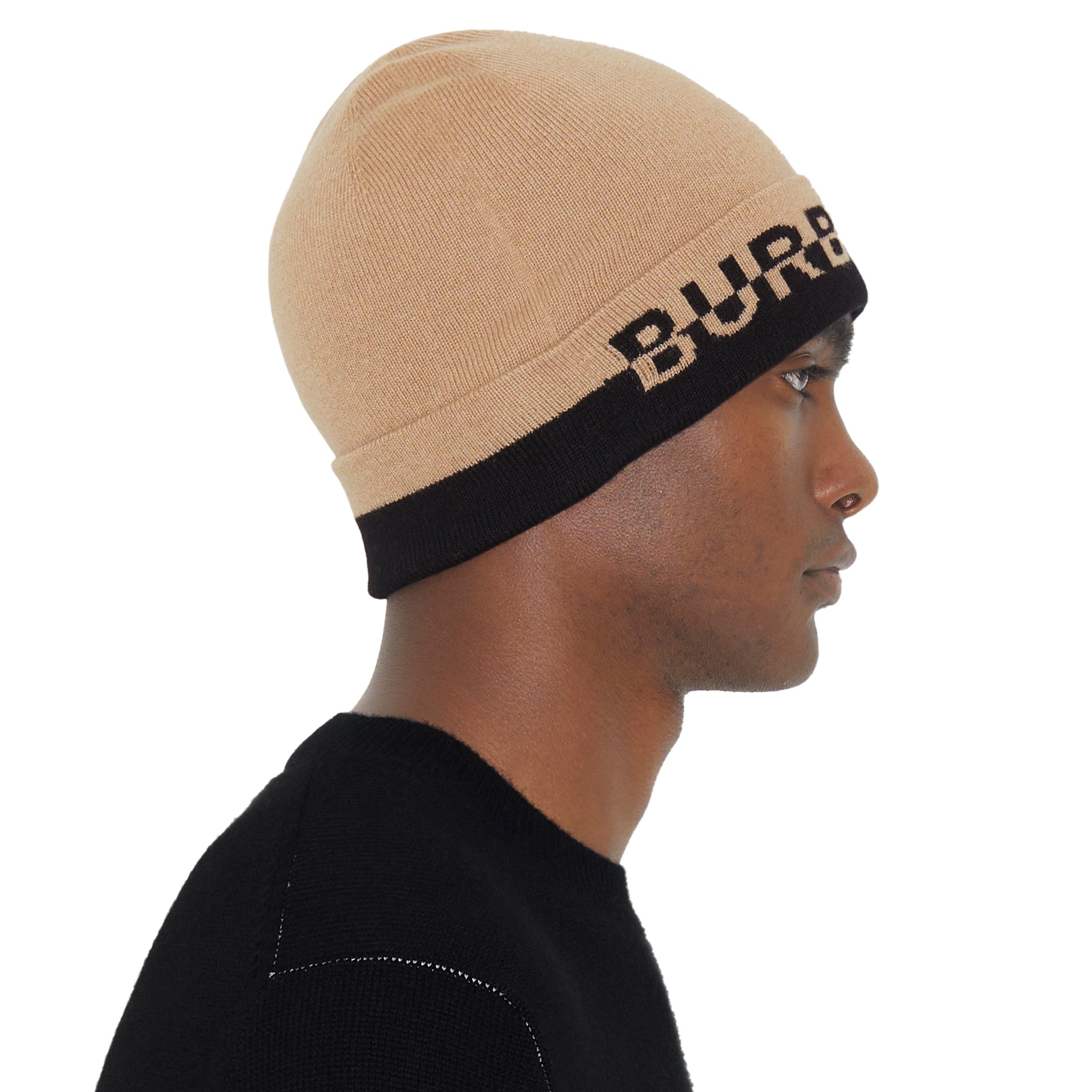 Burberry Logo Intarsia Cashmere Beige Black Beanie