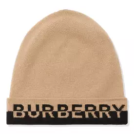 Burberry Logo Intarsia Cashmere Beige Black Beanie