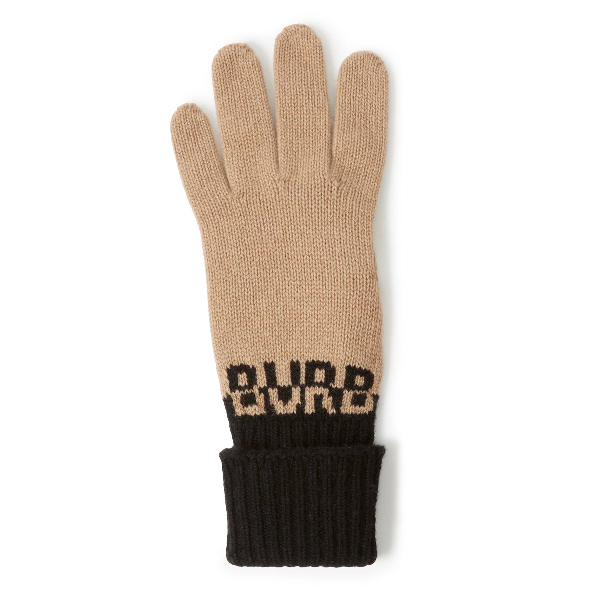 Burberry Logo Intarsia Two-Tone Cashmere Beige Black Gloves