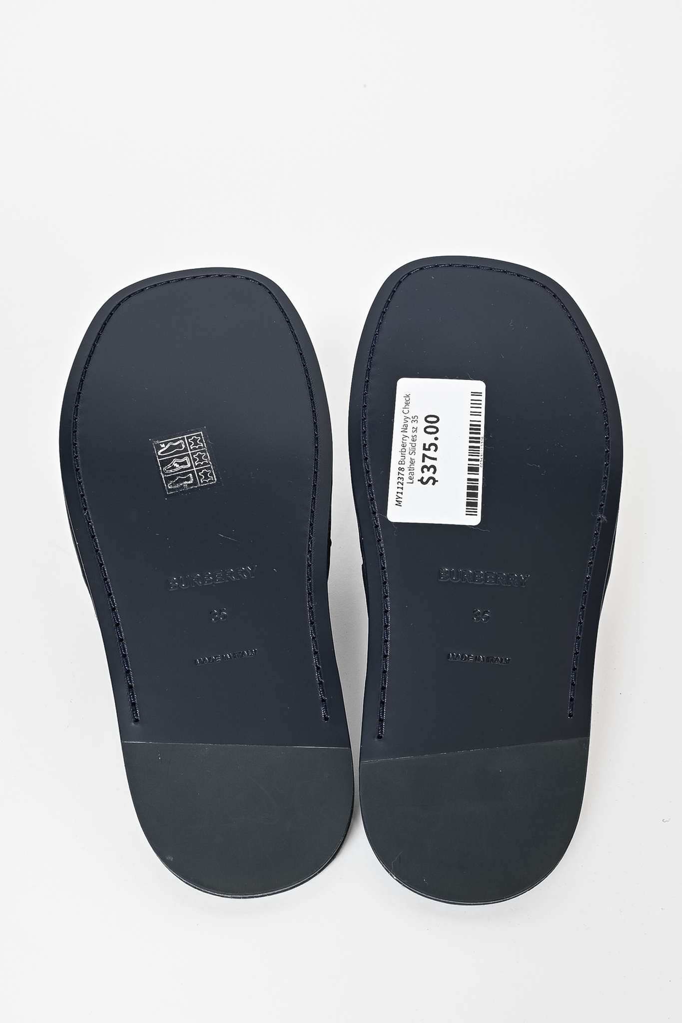 Burberry Navy Check Leather Slides sz 35