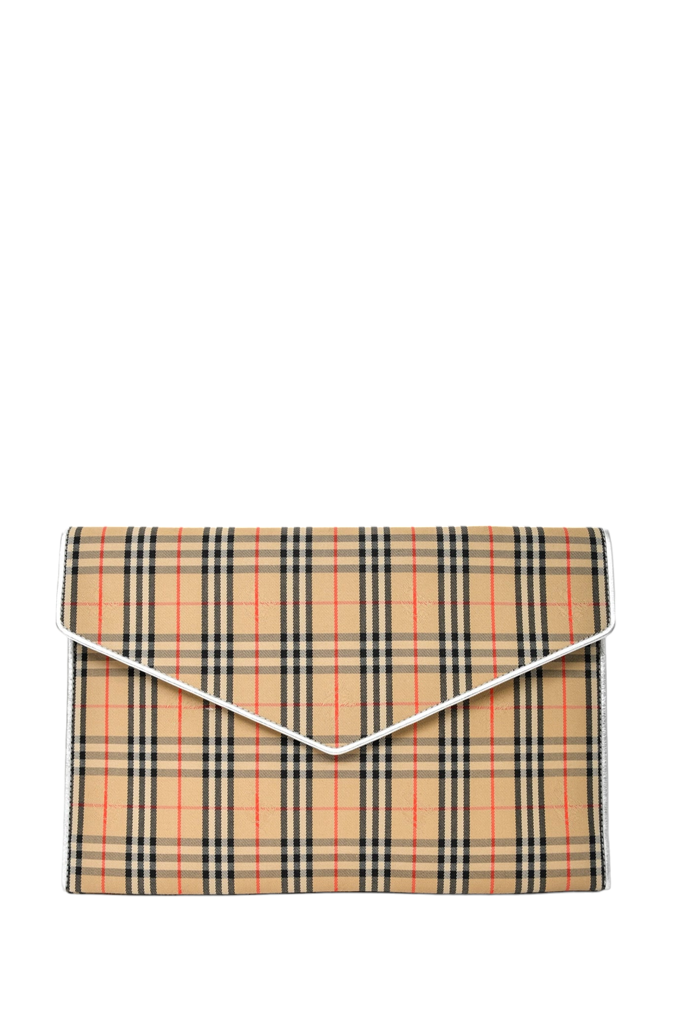 Burberry Nova Check Canvas Envelope Pouch With Silver Trim