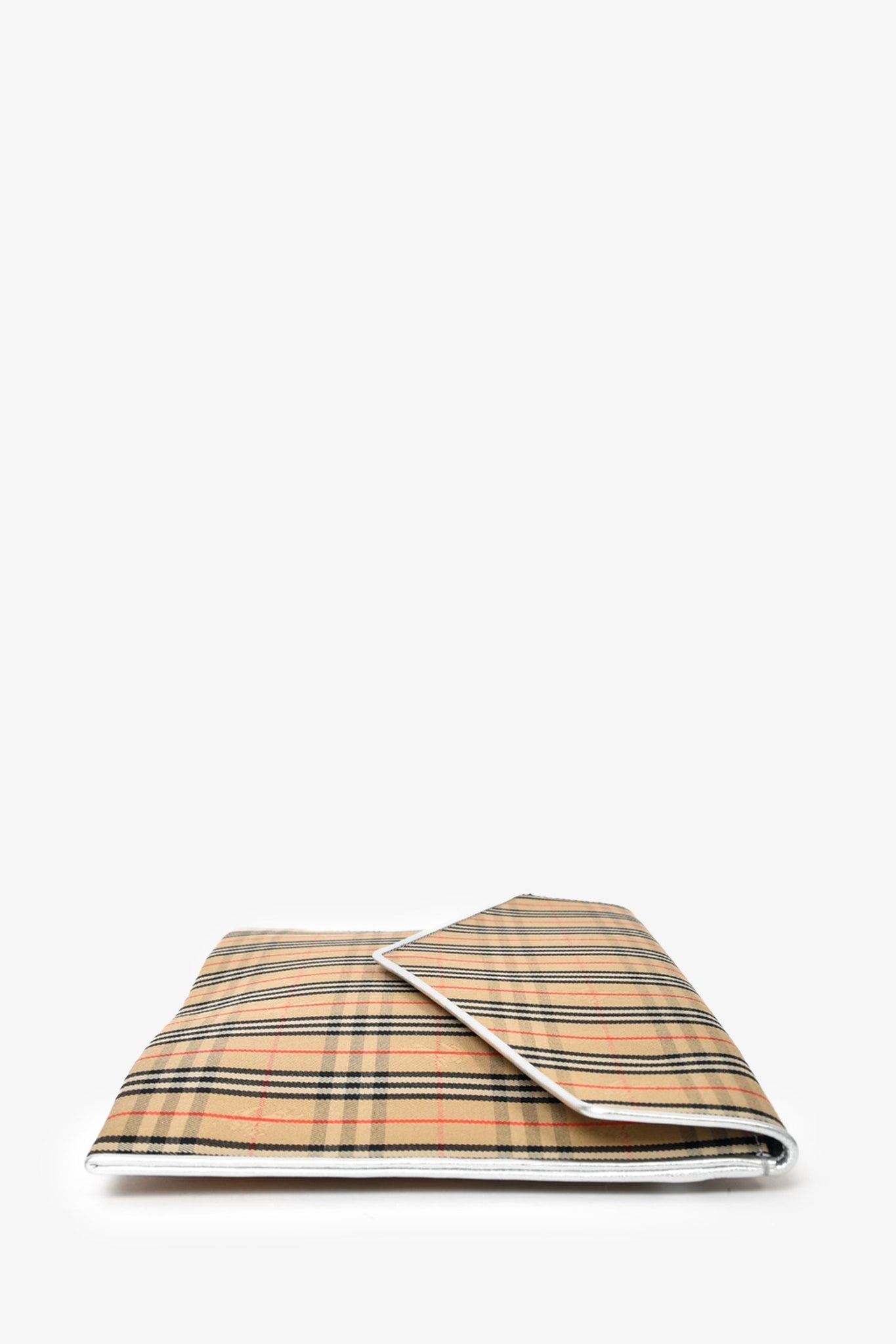 Burberry Nova Check Canvas Envelope Pouch With Silver Trim