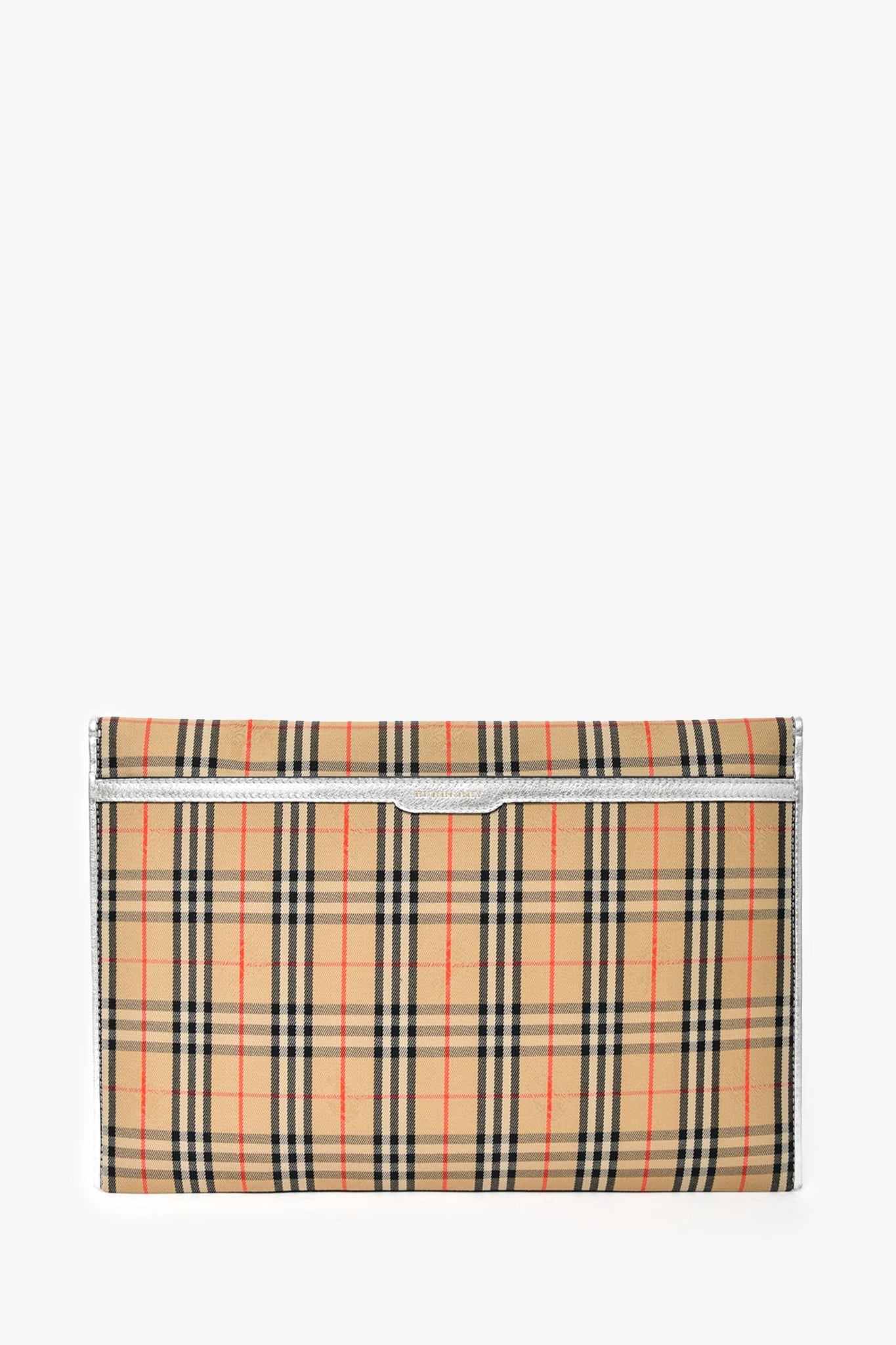 Burberry Nova Check Canvas Envelope Pouch With Silver Trim