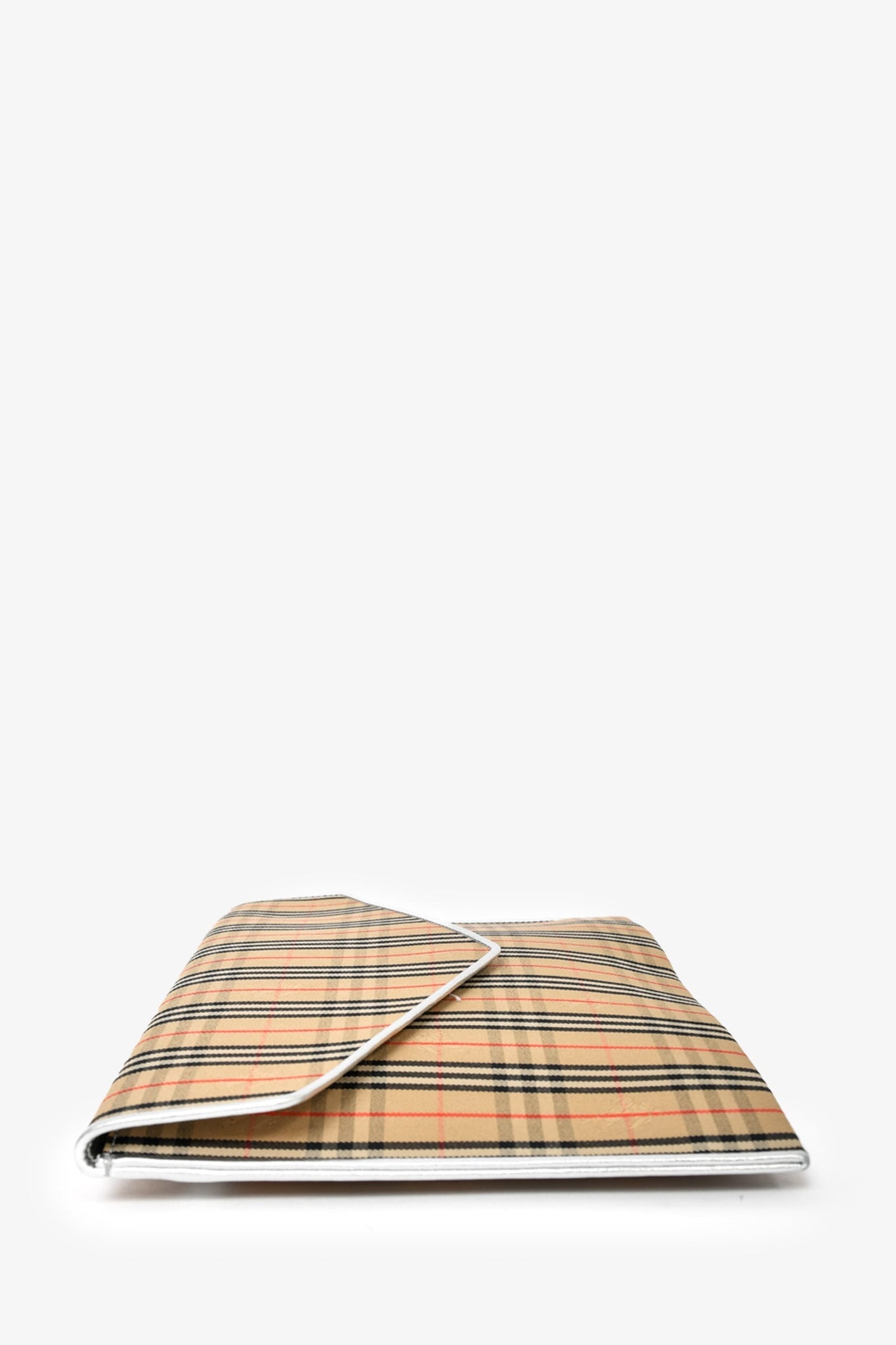 Burberry Nova Check Canvas Envelope Pouch With Silver Trim