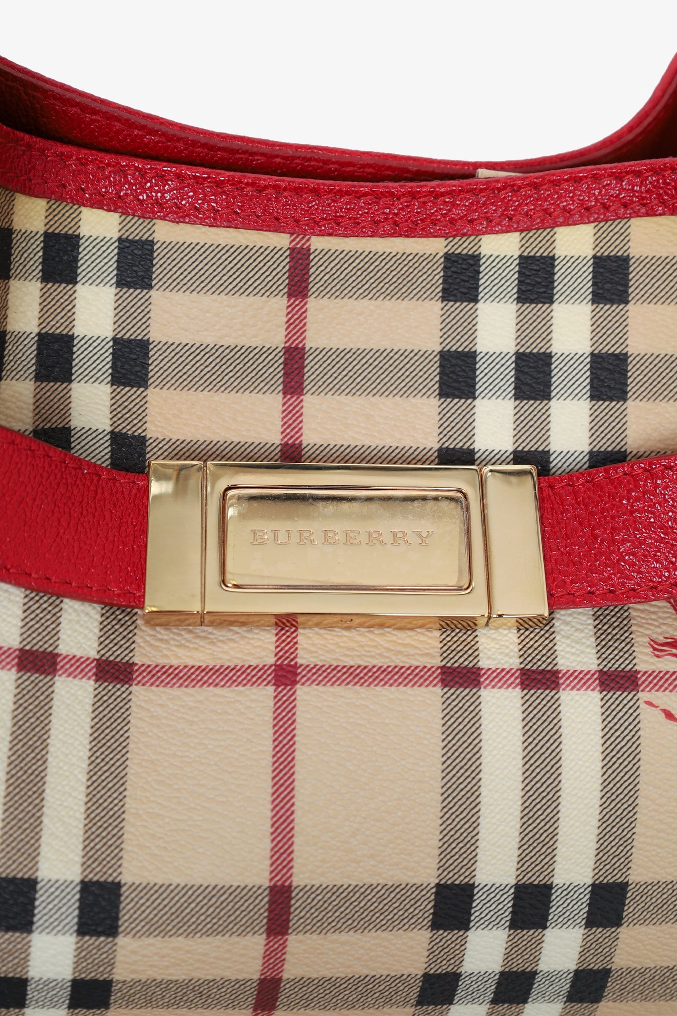 Burberry Red/Beige Haymarket Check Shoulder Bag