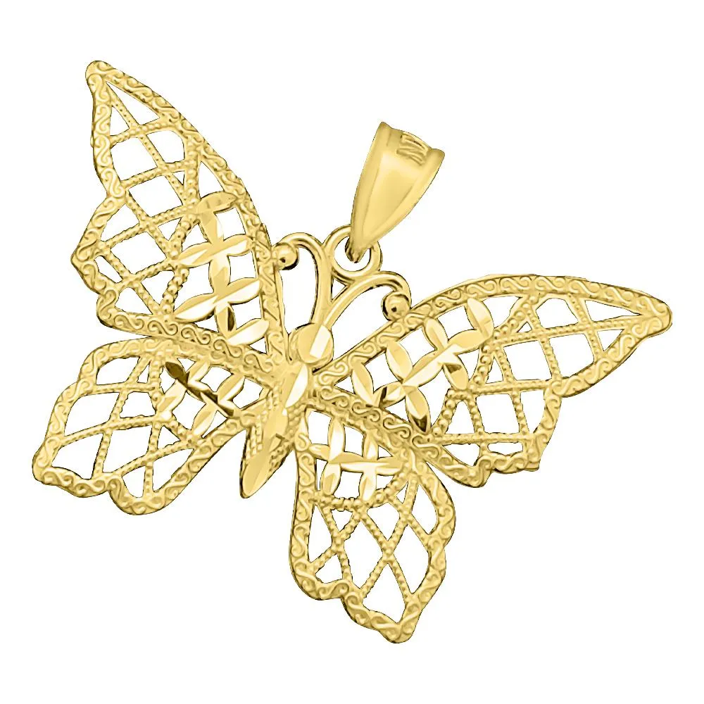 Butterfly Detailed DC 10K Yellow Gold Pendant