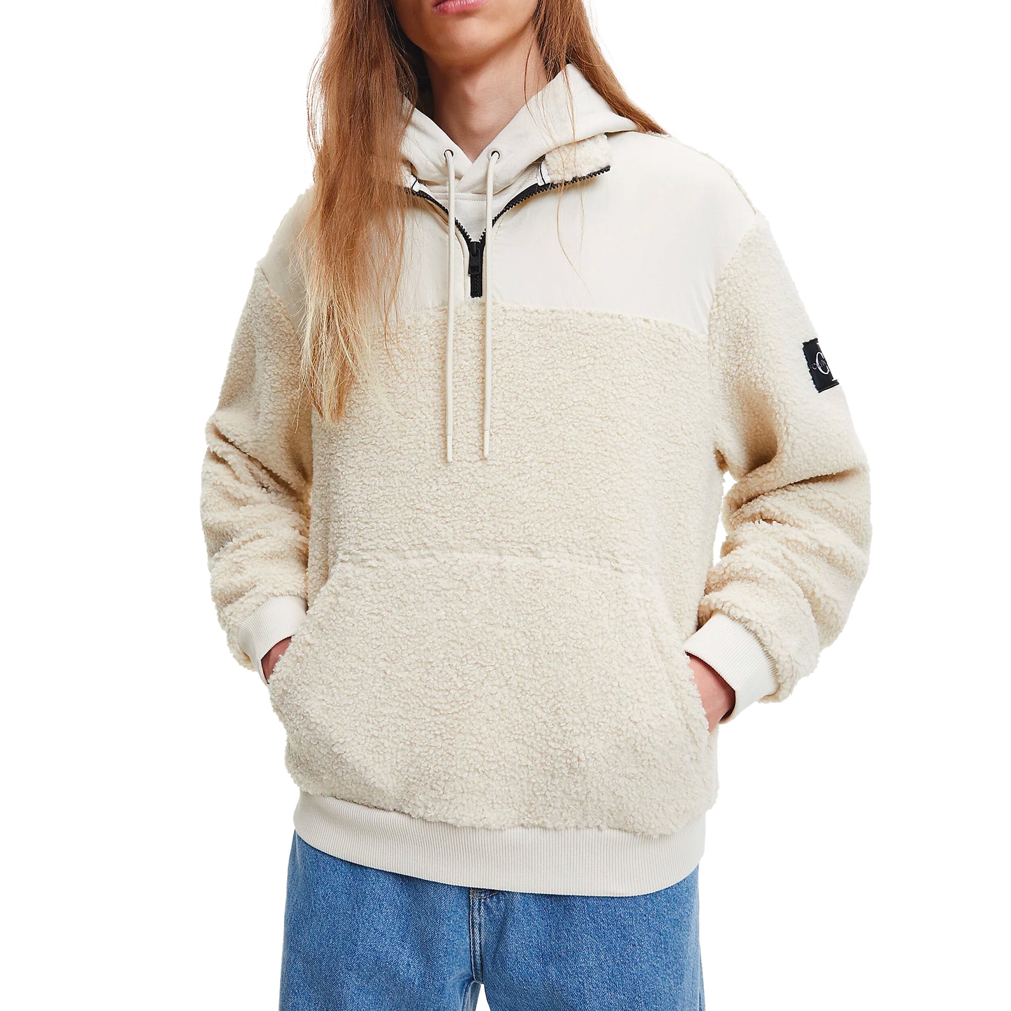 Calvin Klein Badge Sherpa Half Zip Fleece - Eggshell