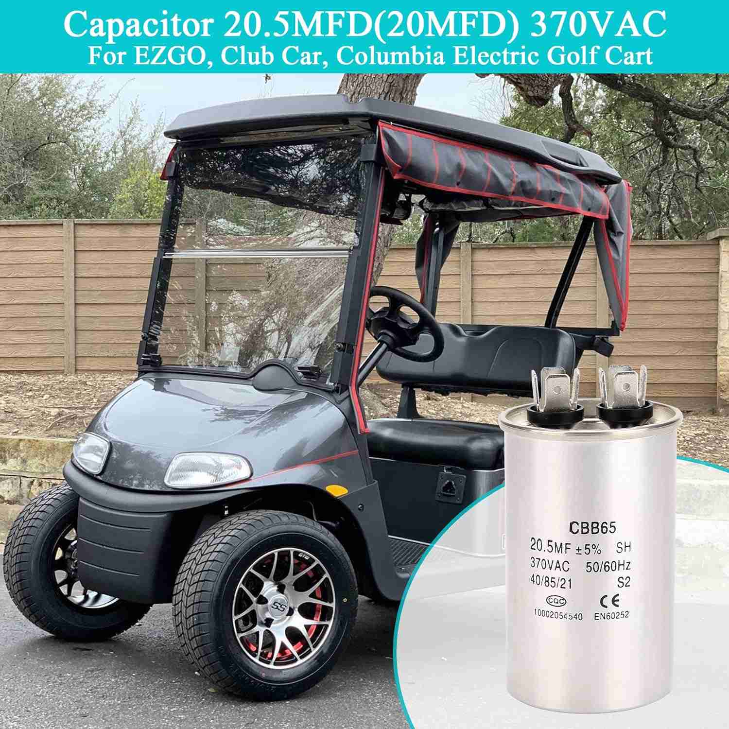 Capacitor 20.5MFD(20MFD) 370VAC for EZGO Club Car Columbia 36V |10L0L