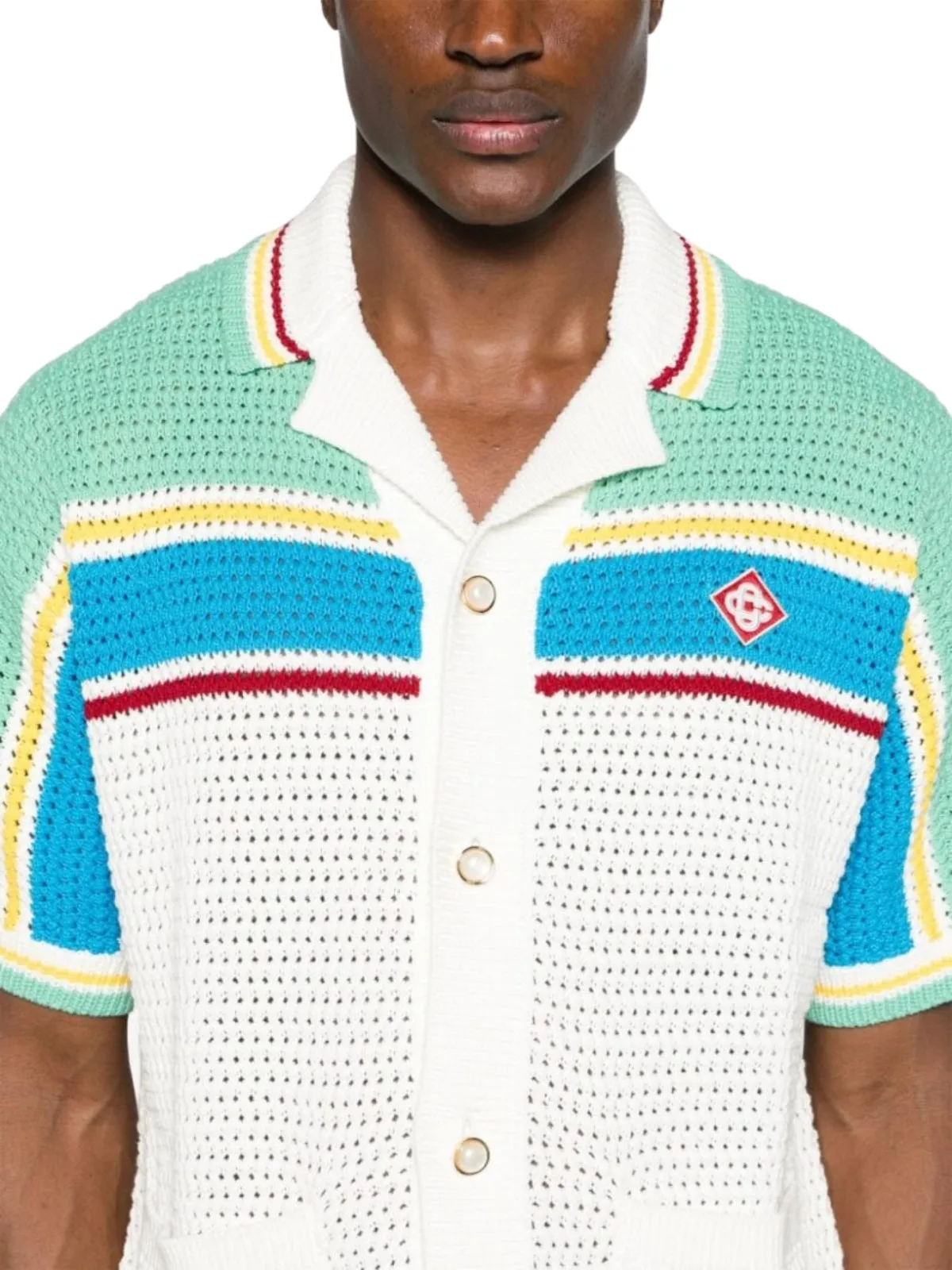 Casablanca Shirt Crochet Effect Tennis White-Blue Multi