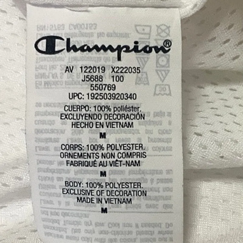 Champion White Full Zip Hooded Drawstring Mesh Lining Windbreaker Jacket Size M