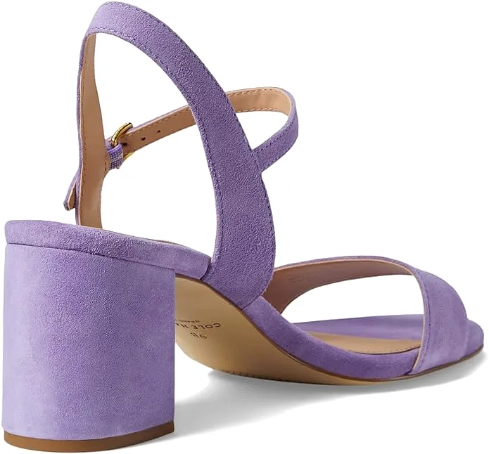 Cole Haan Josie Paisley Purple Suede Squared Open Toe Ankle Strap Heeled Sandals