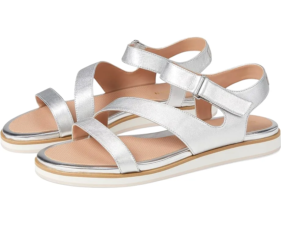 Cole Haan Mirabelle Silver Leather Strappy Open Toe Ankle Strap Flats Sandals