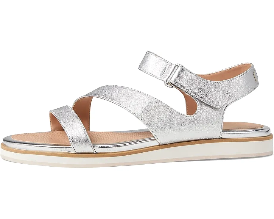 Cole Haan Mirabelle Silver Leather Strappy Open Toe Ankle Strap Flats Sandals