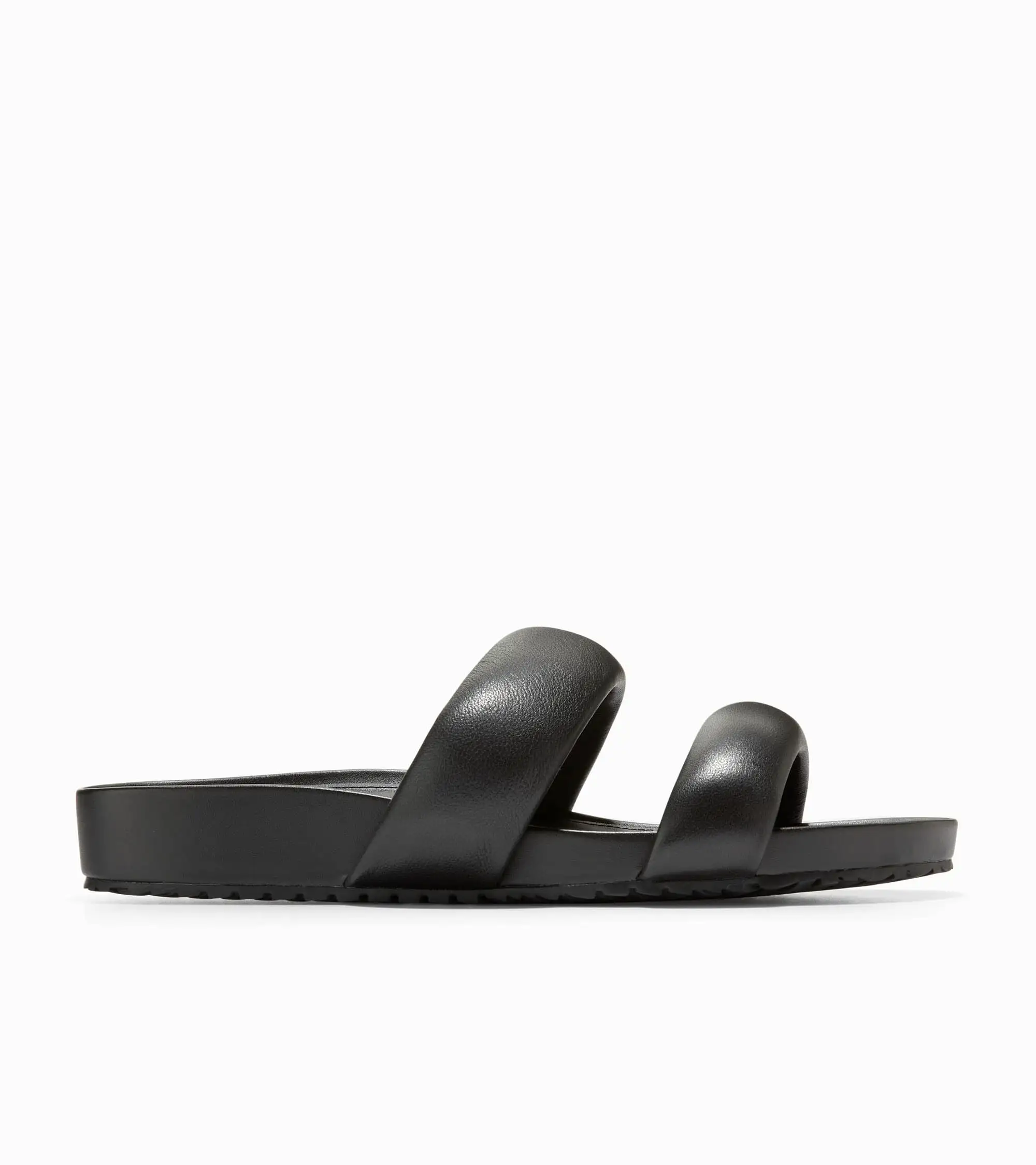 Cole Haan Mojave Double Band Black Leather Slip On Rounded Open Toe Flat Sandals