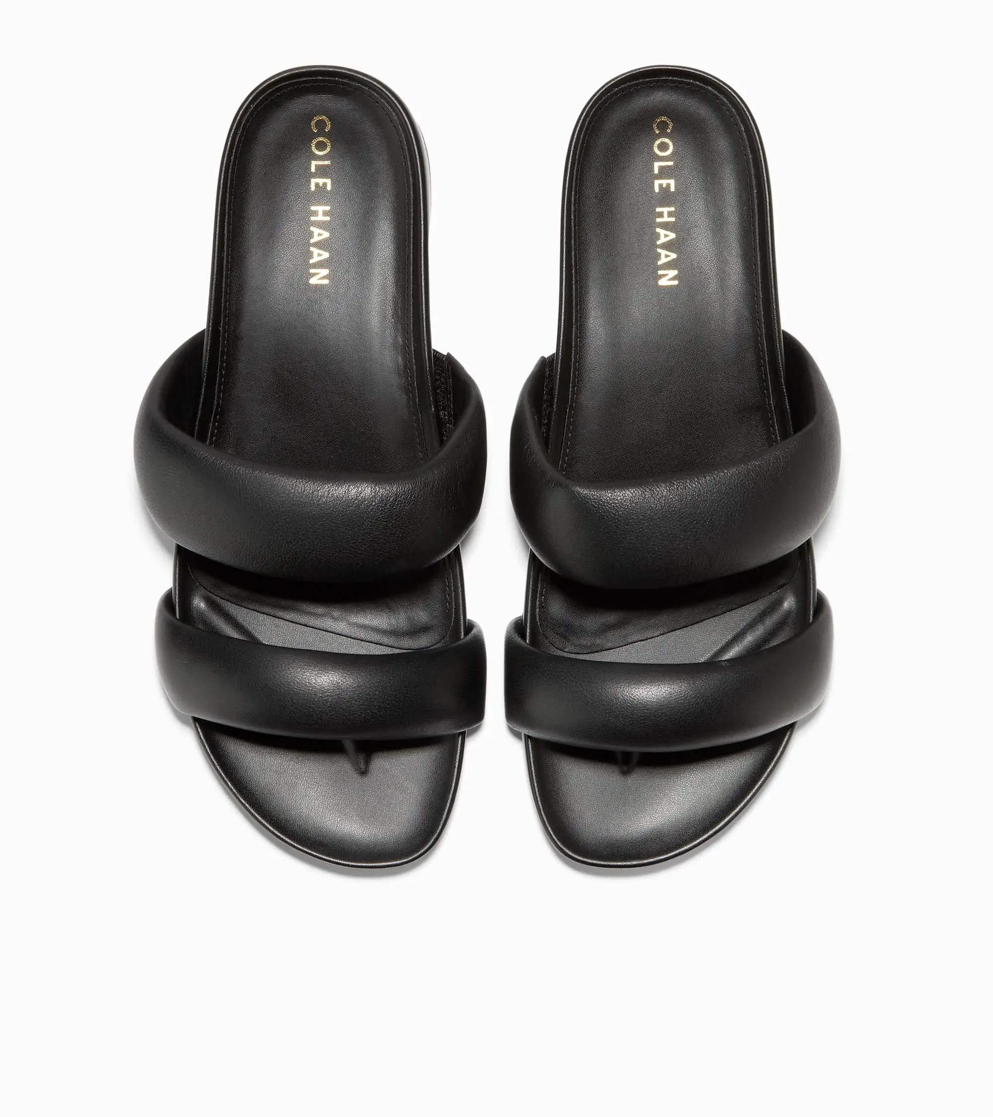 Cole Haan Mojave Double Band Black Leather Slip On Rounded Open Toe Flat Sandals