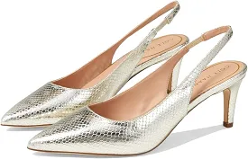 Cole Haan Vandam Sling Gold Circle Print Leather Pointed Toe Kitten Heeled Pumps