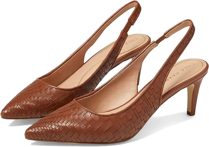 Cole Haan Vandam Sling Pecan Woven Leather Pointed Toe Kitten Heeled Pumps