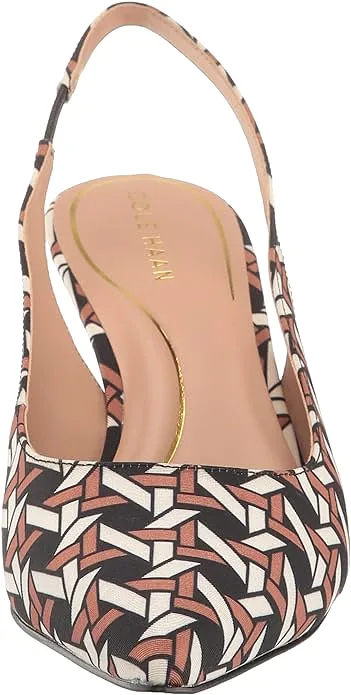 Cole Haan Vandam Sling Rattan Printed Faille Pointed Toe Kitten Heeled Pumps