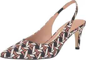 Cole Haan Vandam Sling Rattan Printed Faille Pointed Toe Kitten Heeled Pumps