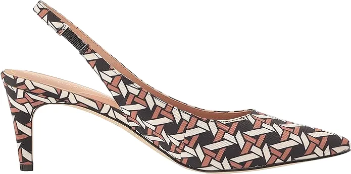 Cole Haan Vandam Sling Rattan Printed Faille Pointed Toe Kitten Heeled Pumps