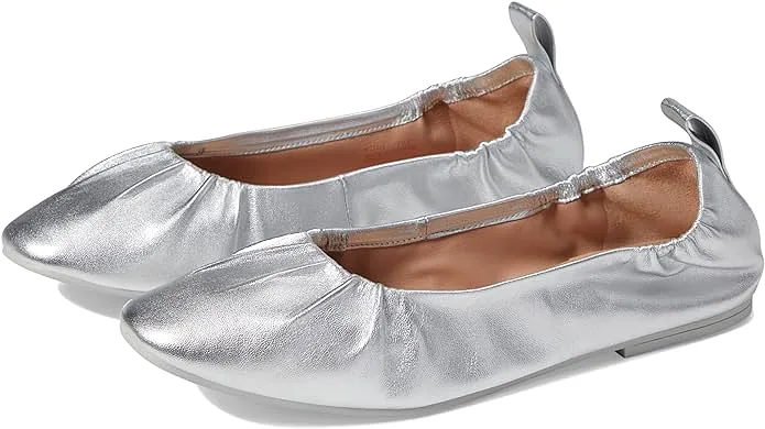 Cole Haan York Soft Silver Metallic Leather Rounded Toe Slip On Ballet Flats