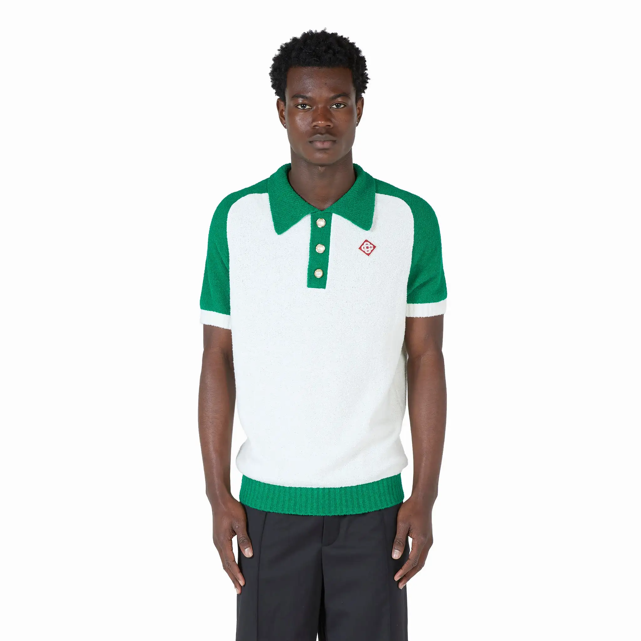 Colour Blocking Boucle Polo White | Green