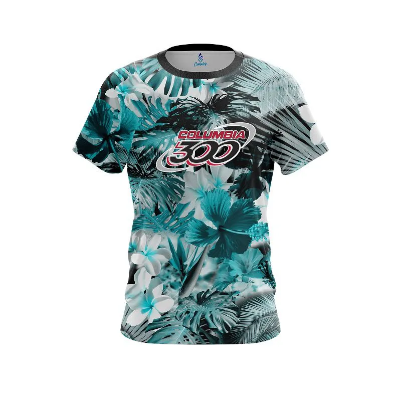 Columbia 300 Aqua Tropical Leafs Effect CoolWick Bowling Jersey