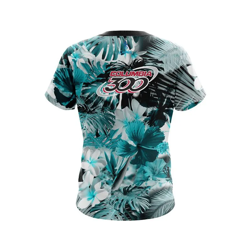 Columbia 300 Aqua Tropical Leafs Effect CoolWick Bowling Jersey