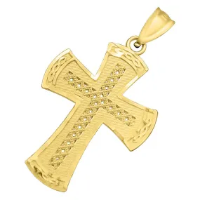 Cross X Pattern DC 10K Yellow Gold Pendant