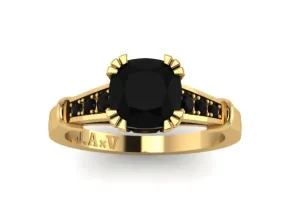 Cushion Cut Natural Black Diamond Engagement Ring 14K Yellow Gold Ring Wedding Ring Women's Jewelry Fine Jewelry Unique Engageme