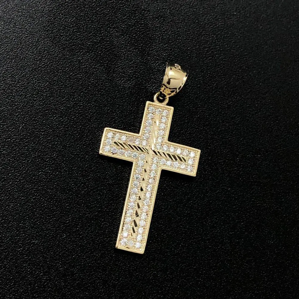 DC Block Cross CZ 10K Yellow Gold Pendant