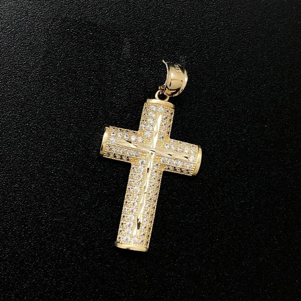 DC Log Cross CZ 10K Yellow Gold Pendant