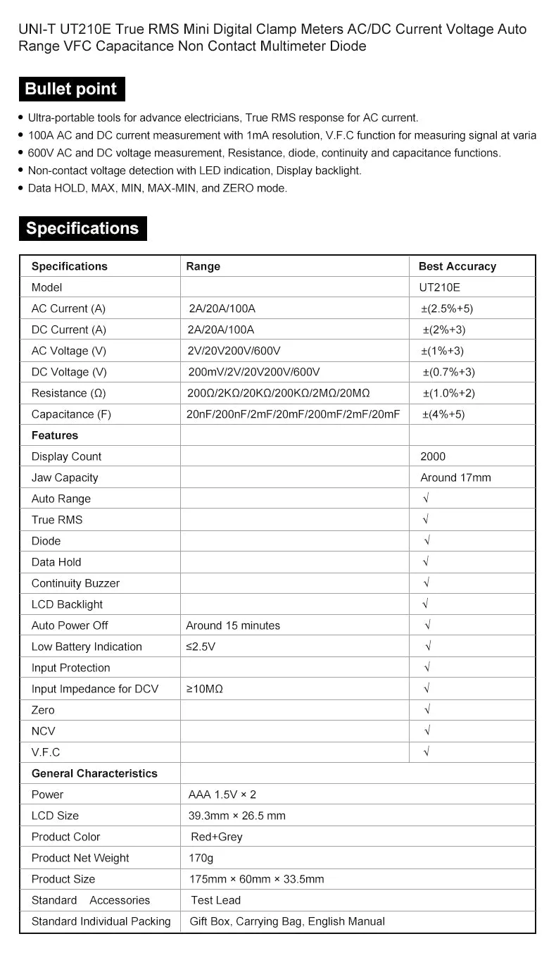 Digital AC DC Current Clamp Meter Voltage Electrical Frequency Tester